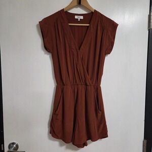 Aritzia Babaton Corbett Rust Silk‎ Romper
